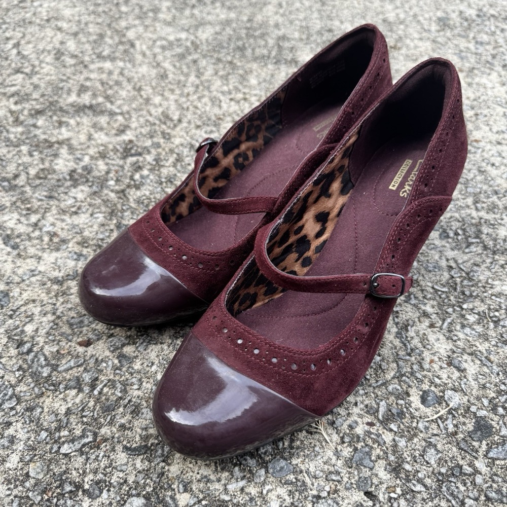 Clark's Sapphire Vase Burgundy Mary Jane Pump Women's 9 M Patent Toe Brogue Shoe